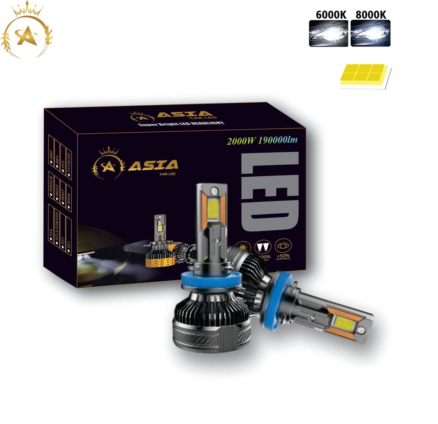 Asia 2000w Led Lights Bulbs For Cars H4 9005/6 H11 Cutt off Turbo LED Lamps High Low Beam For All Cars 5.0 Version